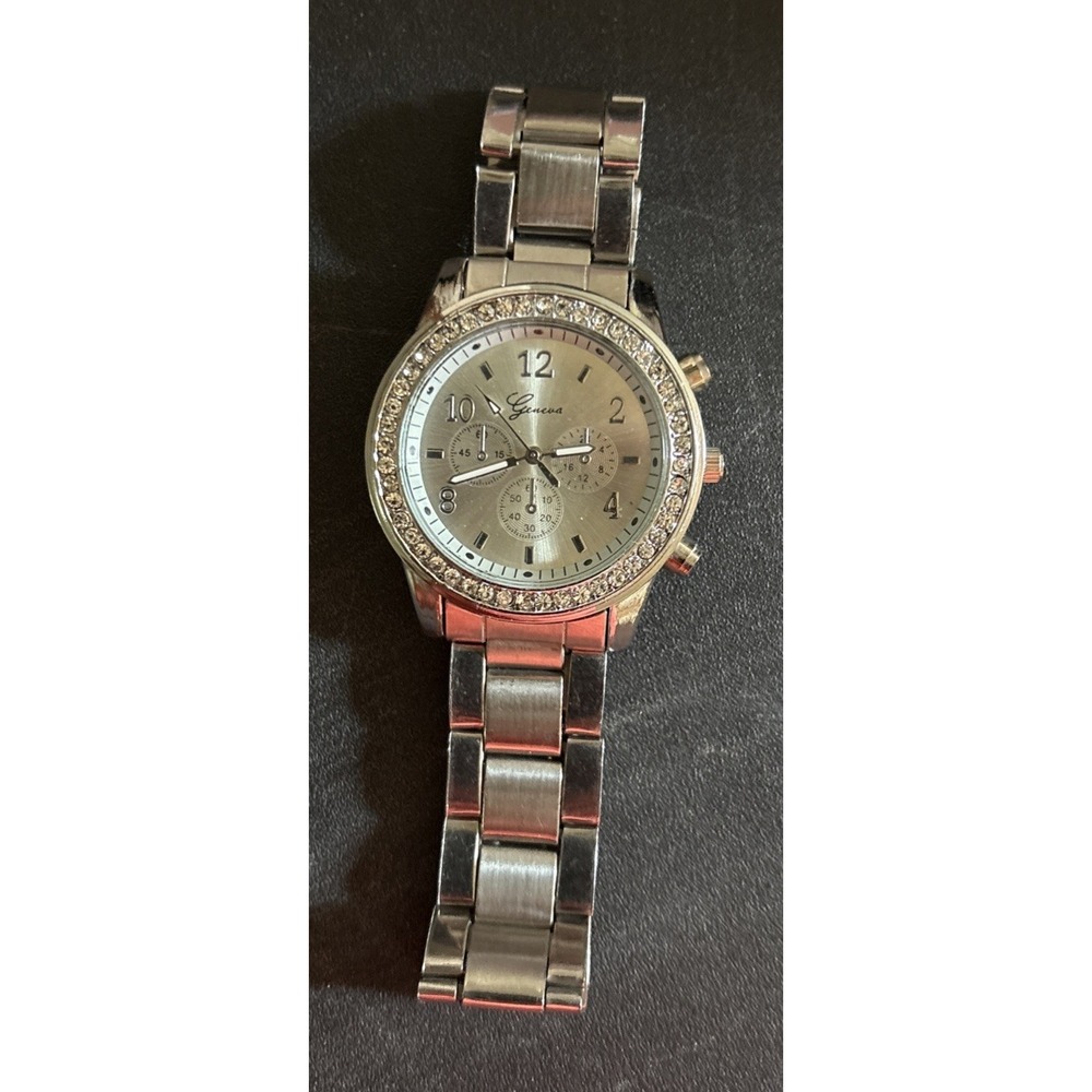 Men's Silver Finish Fashion Dressy Casual Link Geneva  Watch